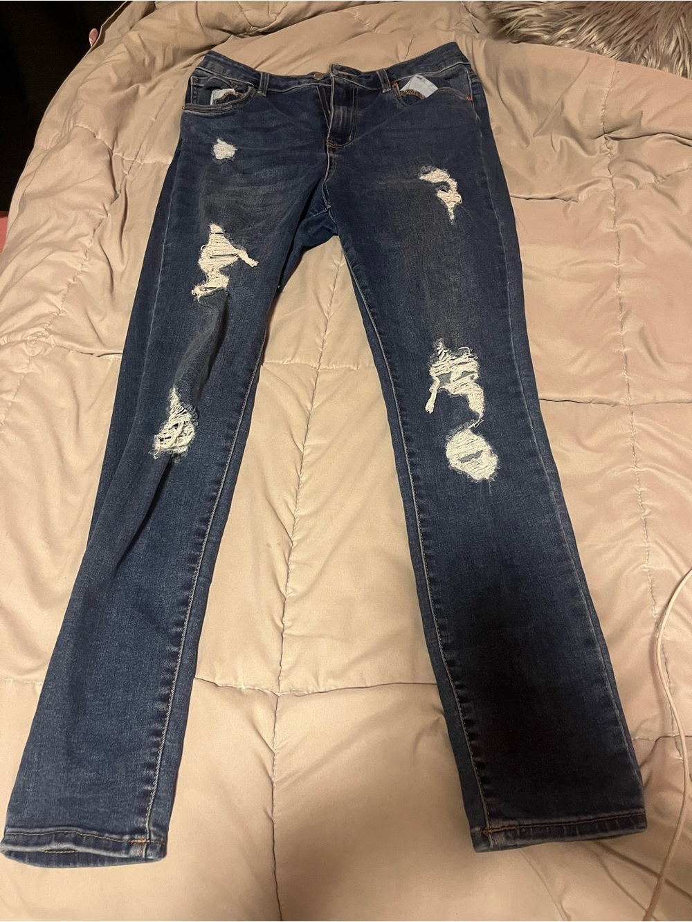 refuge Dark Blue Distressed High-Rise Jeans